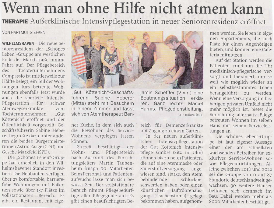Wilhelmshavener Zeitung – Neueröffnung Gut Köttenich Intensivpflege
